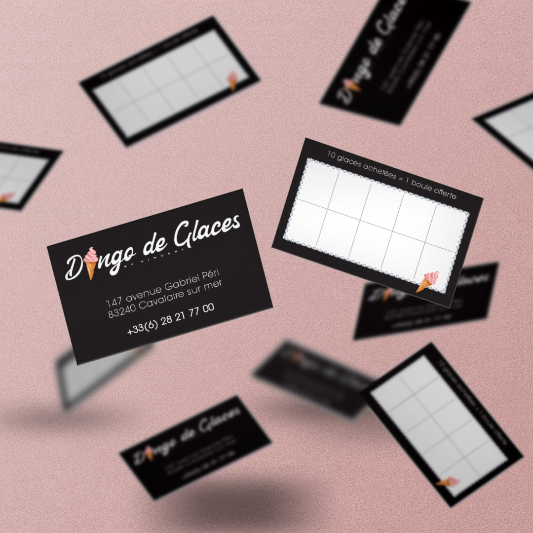 Carte de visite dingo des glaces par Emmanuel UGO Agence de communication